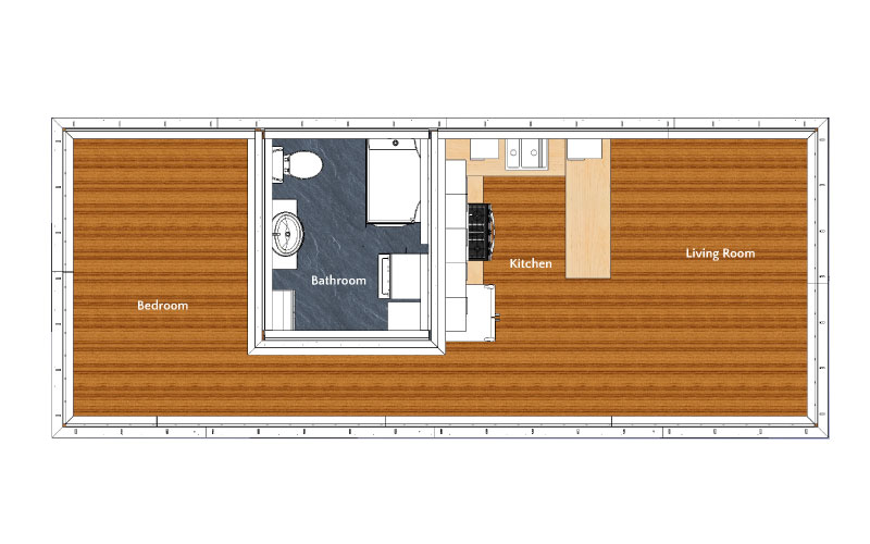Layout Overview - Bedroom, Bathroom, Kitchen, Living Room